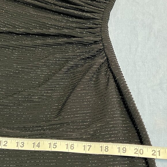 Lauren Ralph Lauren Black Ruched Metallic Sheath Dress Size 12 V-Neck Cocktail - Picture 9 of 11